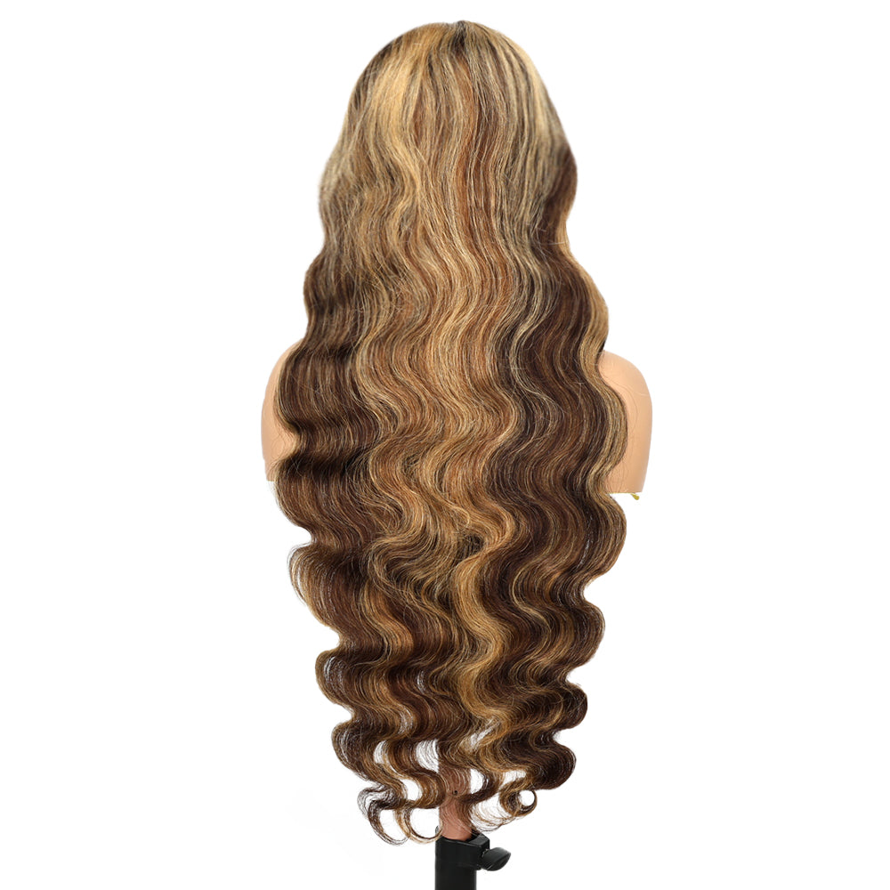 Kinnis Ombre Highlight #P4/27 Body Wave 13x6 Lace Front Honey Blonde Highlight Human Hair Wig
