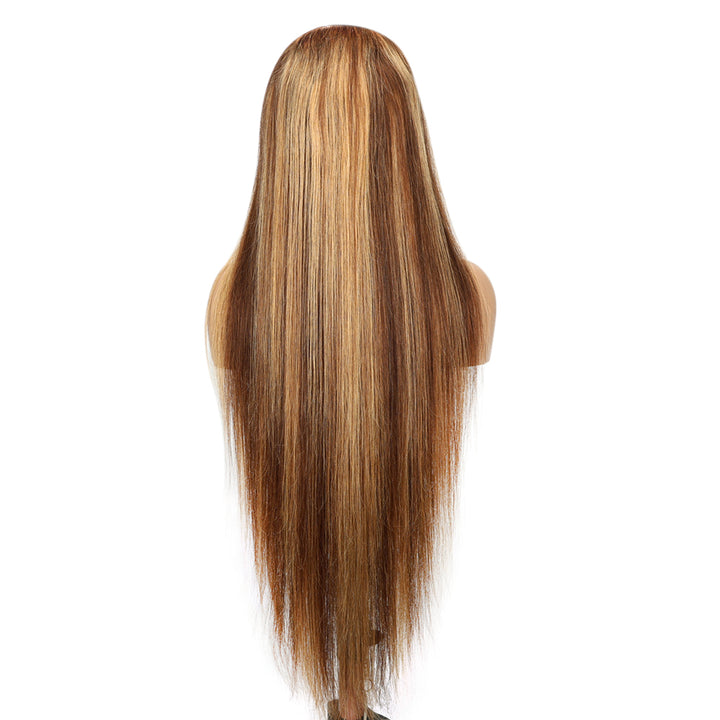 Kinnis Honey Blonde Highlight 4x4 Lace Closure Straight #P4/27 Highlight Wig Human Hair Wig