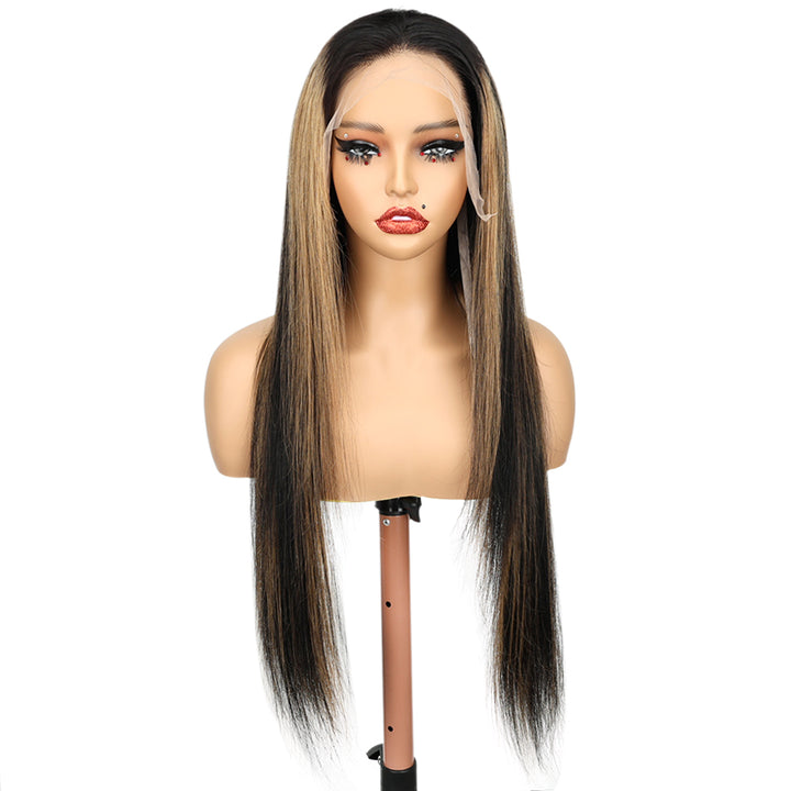 Kinnis Straight Ombre Highlight #1B/27 Color 13x6 Transparent HD Lace Front Wig Human Hair Wig