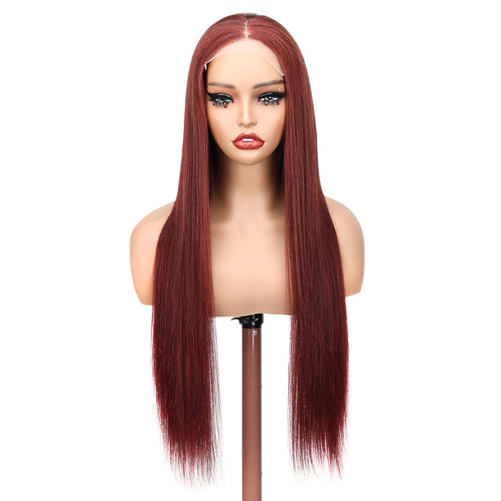 Kinnis #33 Reddish Brown Straight Hair Glueless 5x5 HD Lace Auburn Colored Human Hair Wig