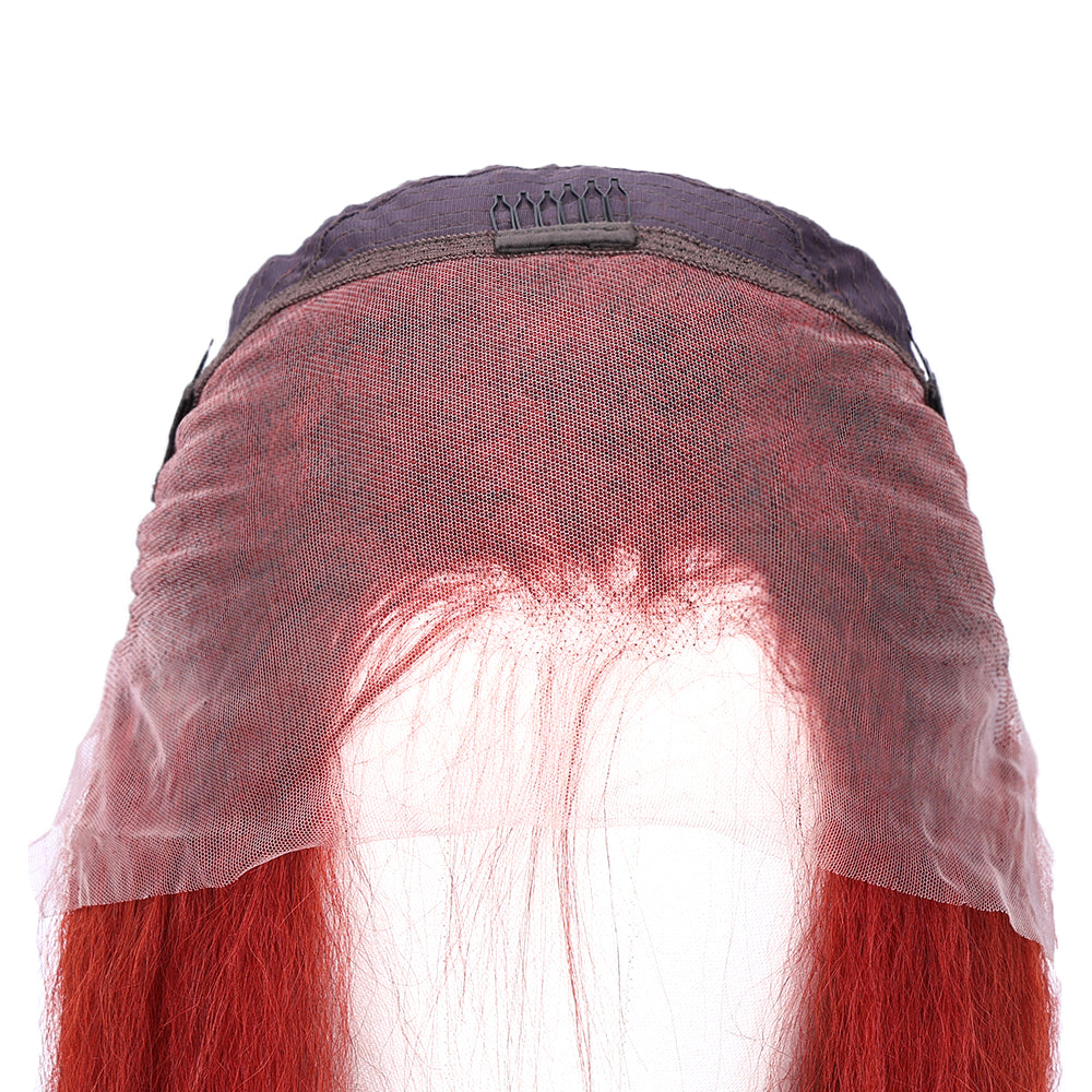 Kinnis 99J Burgundy Yaki Straight 13x4 Lace Front Glueless Wigs Pre Plucked with Baby Hair