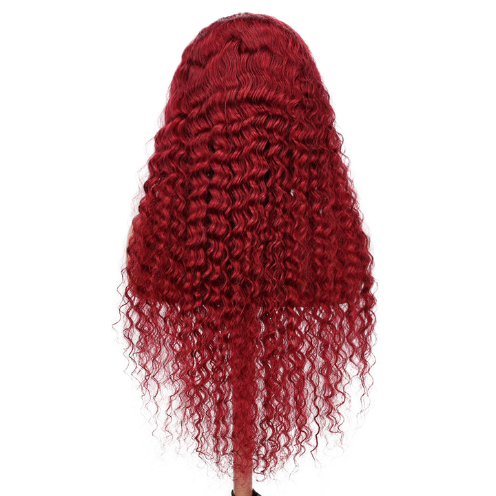 Kinnis Burgundy 99J Deep Wave Lace Closure Wigs Pre Plucked 4x4 HD Lace Closure Wig