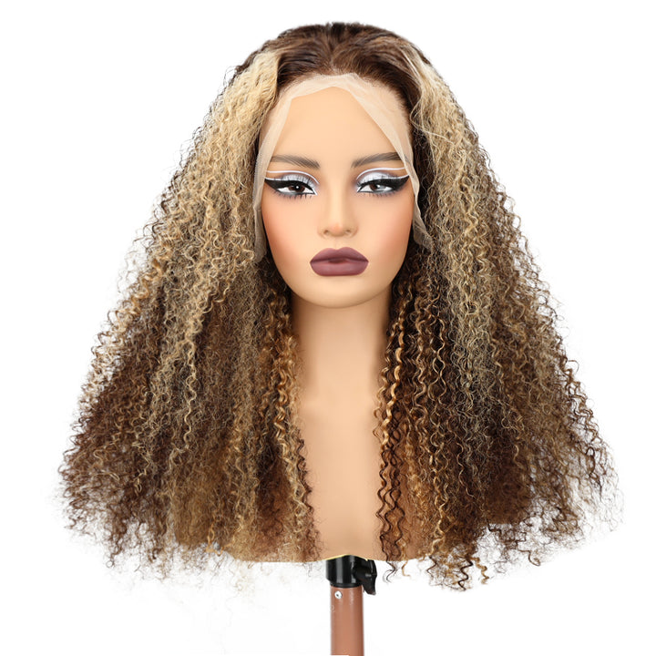 Kinnis Honey Blonde #P4/27 Highlight 13x4 HD Lace Frontal Curly Wig Human Hair Wig