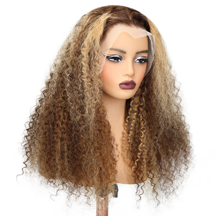 Kinnis 13x6 HD Lace Front Curly Wig Honey Blonde Piano Highlights Transparent Human Hair Wigs