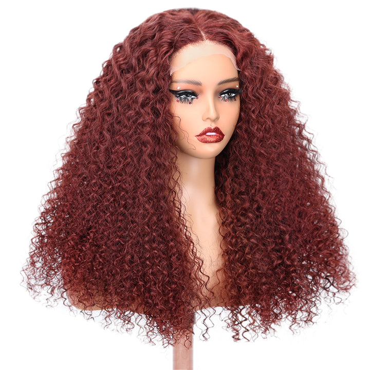 Kinnis Reddish Brown Jerry Curly 5x5 HD Lace Closure Wig Gluleless Colored Human Hair Wigs Pre Plucked