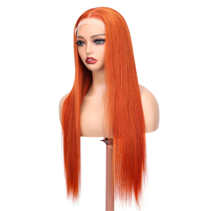 Kinnis Ginger Color #350 Orange Colored Straight Hair 5x5 HD Lace Closure Pre-plucked Human Hair Wig