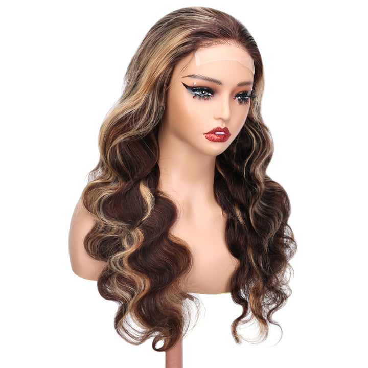 Kinnis Highlight Body Wave Wig #P4/27 Ombre Wig 4x4 Lace Closure Human Hair Wig