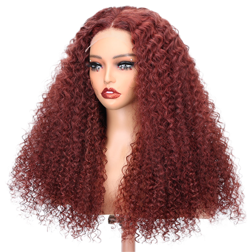Kinnis Reddish Brown Jerry Curly 5x5 HD Lace Closure Wig Gluleless Colored Human Hair Wigs Pre Plucked